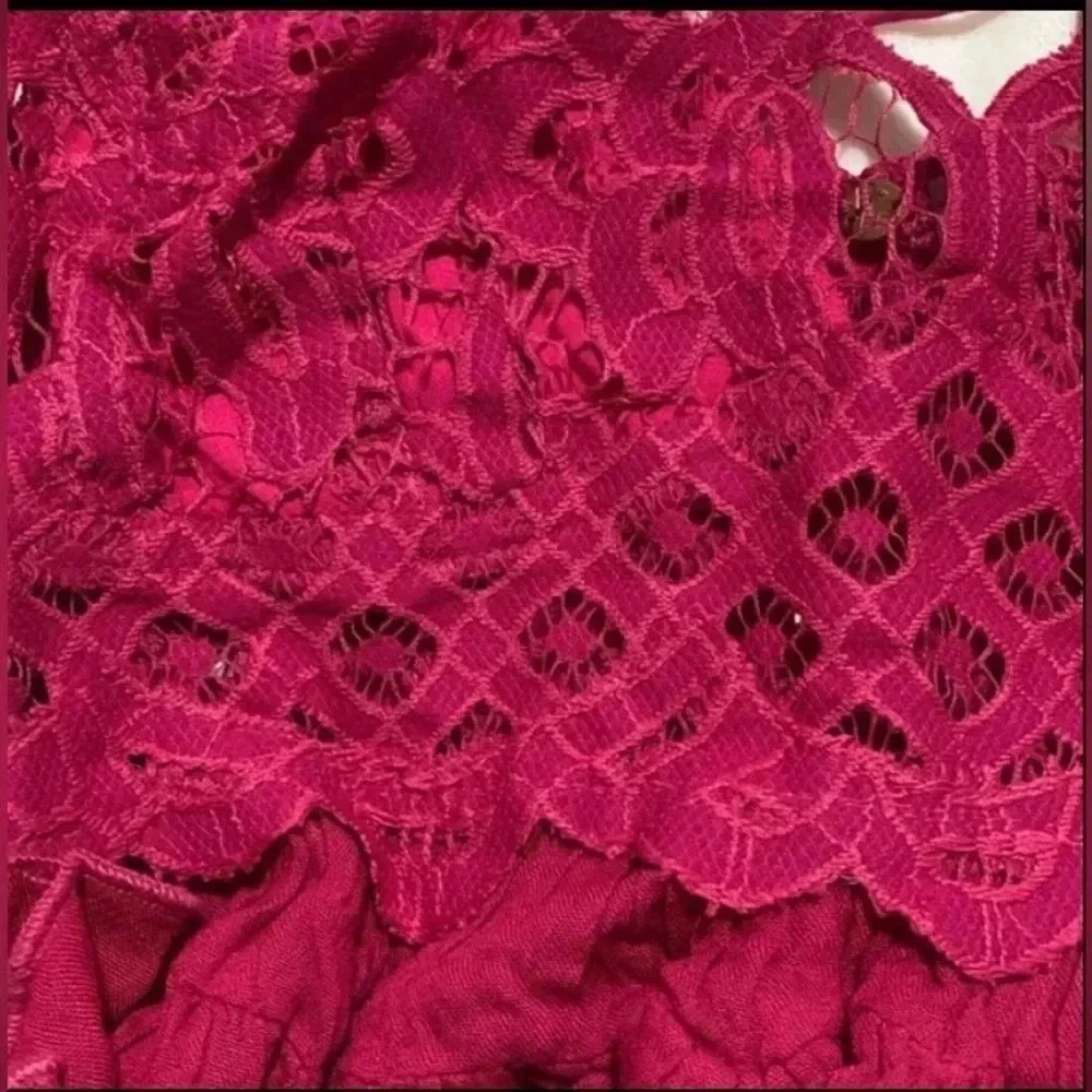Free People Intimately Adella Ruffled Lace Cami‎ Rose Hypnotic Pink Medium
